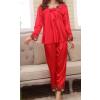 Pajama Set Silk Satin Bowknot, Red L